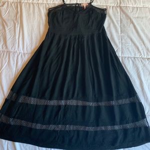 Black Cotton Party Dress with Lace Detail